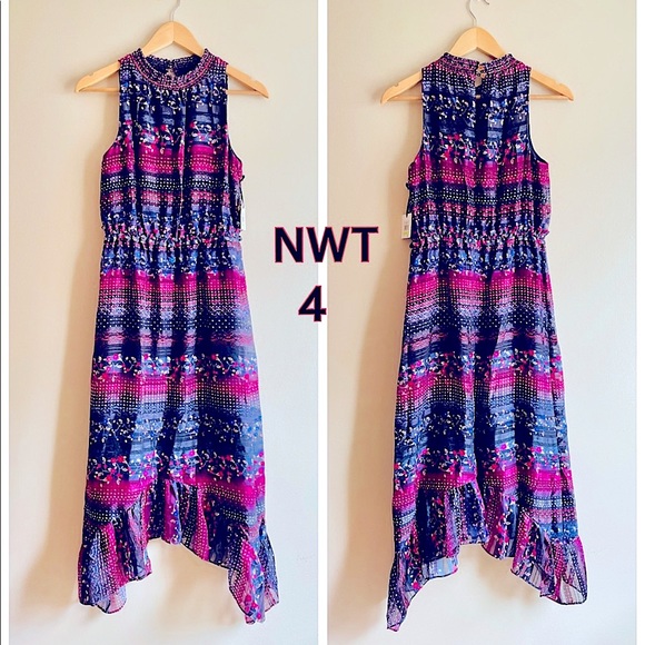 NWT Kensie 4 multicolor purple navy red stripe midi maxi ruffle shark bite new 4 - Picture 2 of 11